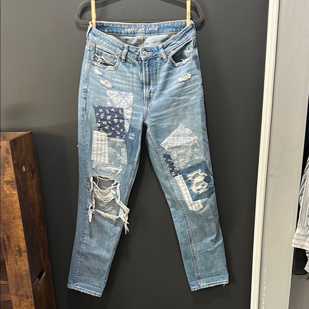 American Eagle Outfitters Blue Ankle Cropped Jeans Distressed